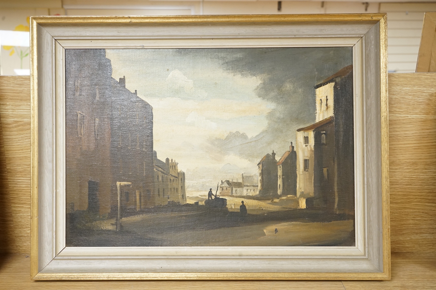Philip Hugh Padwick, ROI RBA (1876-1958), Moody street scene, unsigned, oil on board, 34 x 49cm